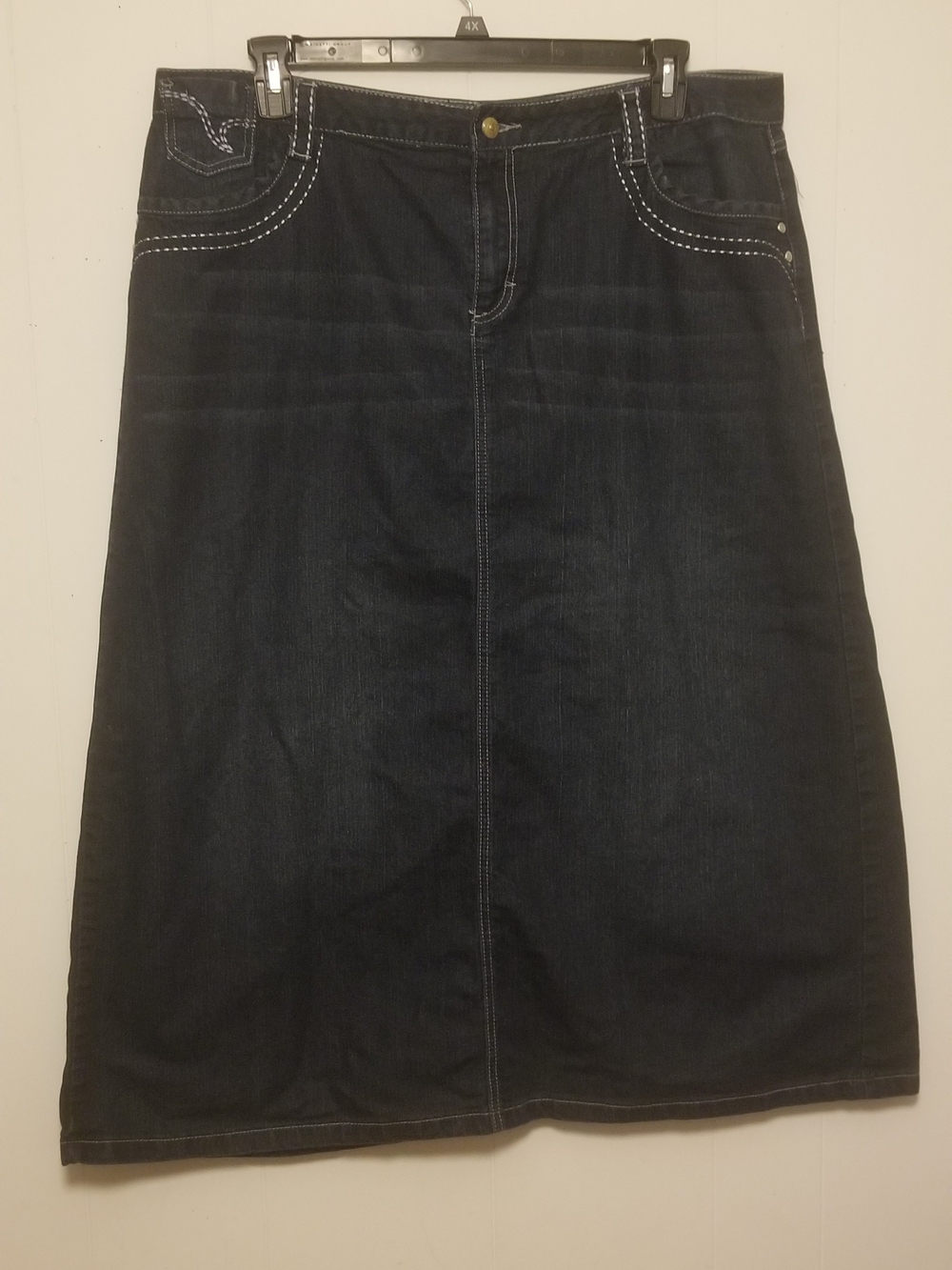 Cato Dark Blue Denim Midi Skirt with White Topstitching Women's 18W